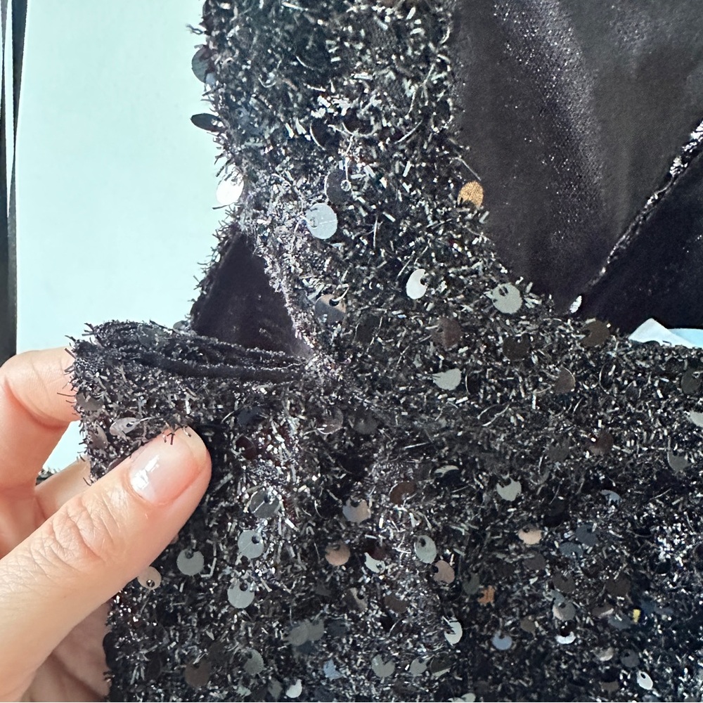 12th Tribe SAMPLE Black Sequined Wrap Top - Picture 6 of 8
